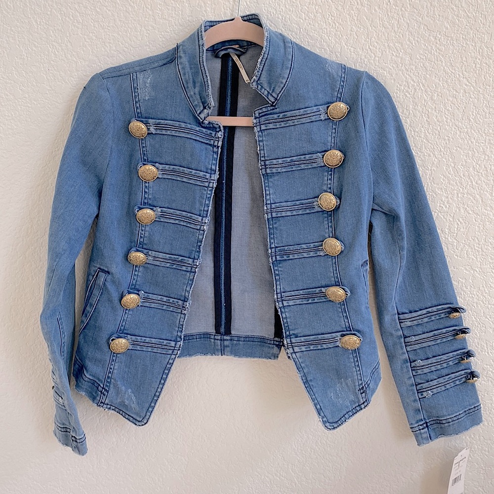 Free People Jean Jacket Gold Button Detail XS